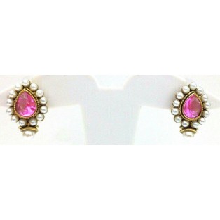 Gold Oxidized Women Earring Stud Jewelry PushBack Classy Gift - Rhinestone Bead 41